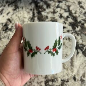 Festive White Mug with Holly Design Japan Porcelain